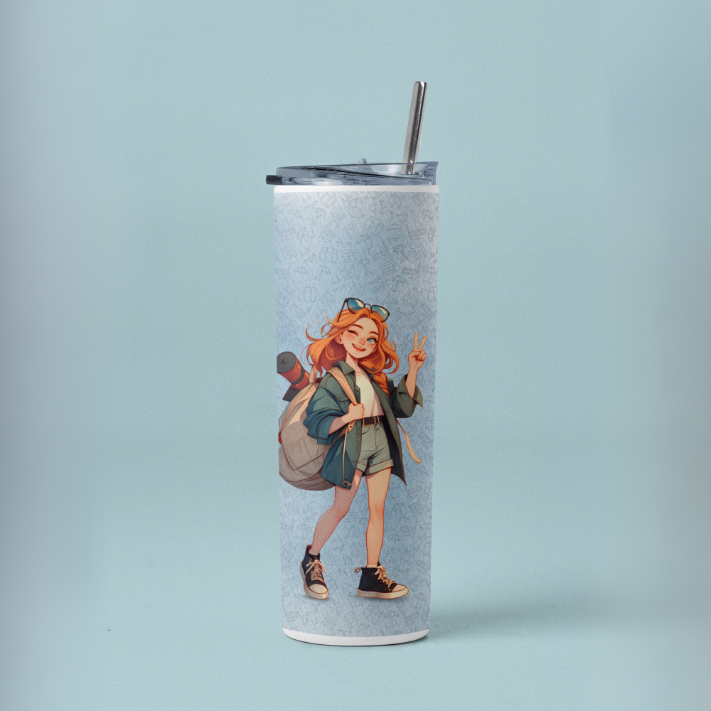 "Travel the world" Tumbler with Metal Straw