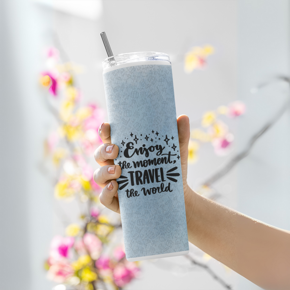 "Travel the world" Tumbler with Metal Straw