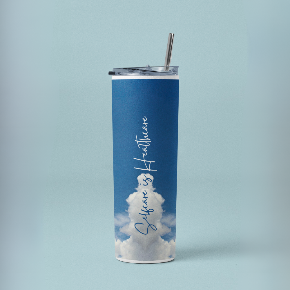 "Selfcare is Healthcare-Sky Edition" Tumbler with Metal Straw