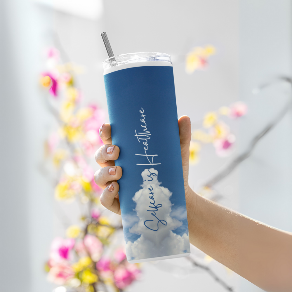 "Selfcare is Healthcare-Sky Edition" Tumbler with Metal Straw
