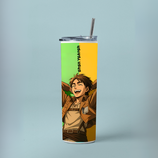 "EREN YEAGER" Tumbler with Metal Straw