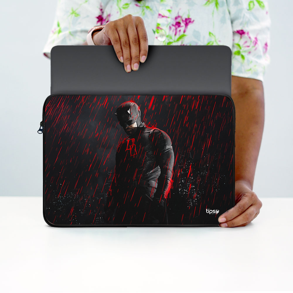 "DARE DEVIL - BLOOD RAIN" -Laptop Sleeves:Bold Modern Design for Every Size