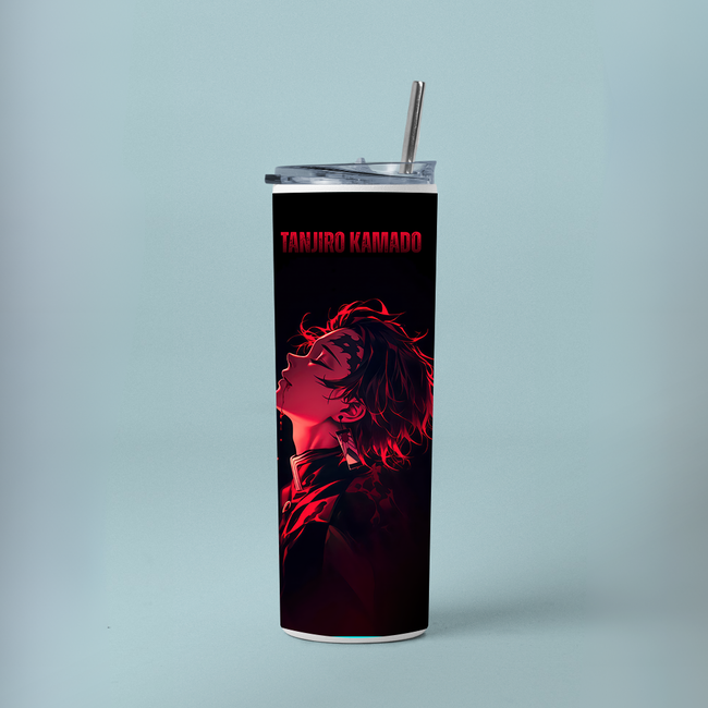 "332 TANJIRO KAMADO RED ART" Tumbler with Metal Straw
