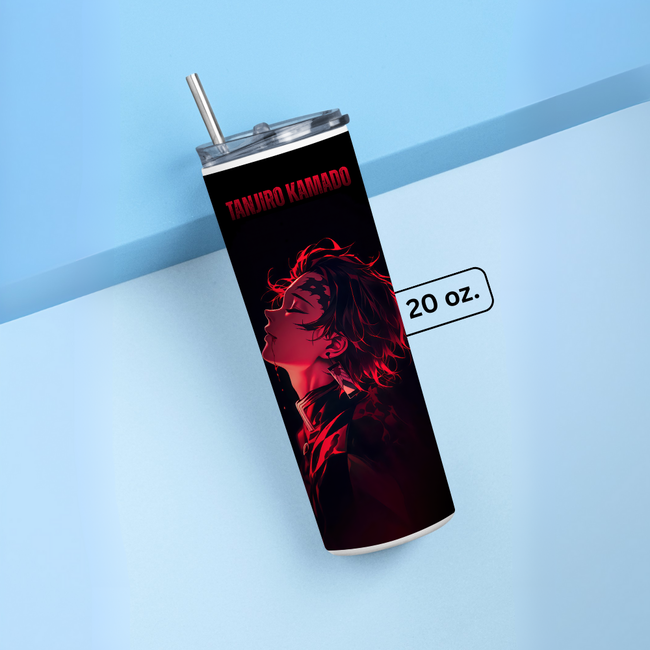"332 TANJIRO KAMADO RED ART" Tumbler with Metal Straw