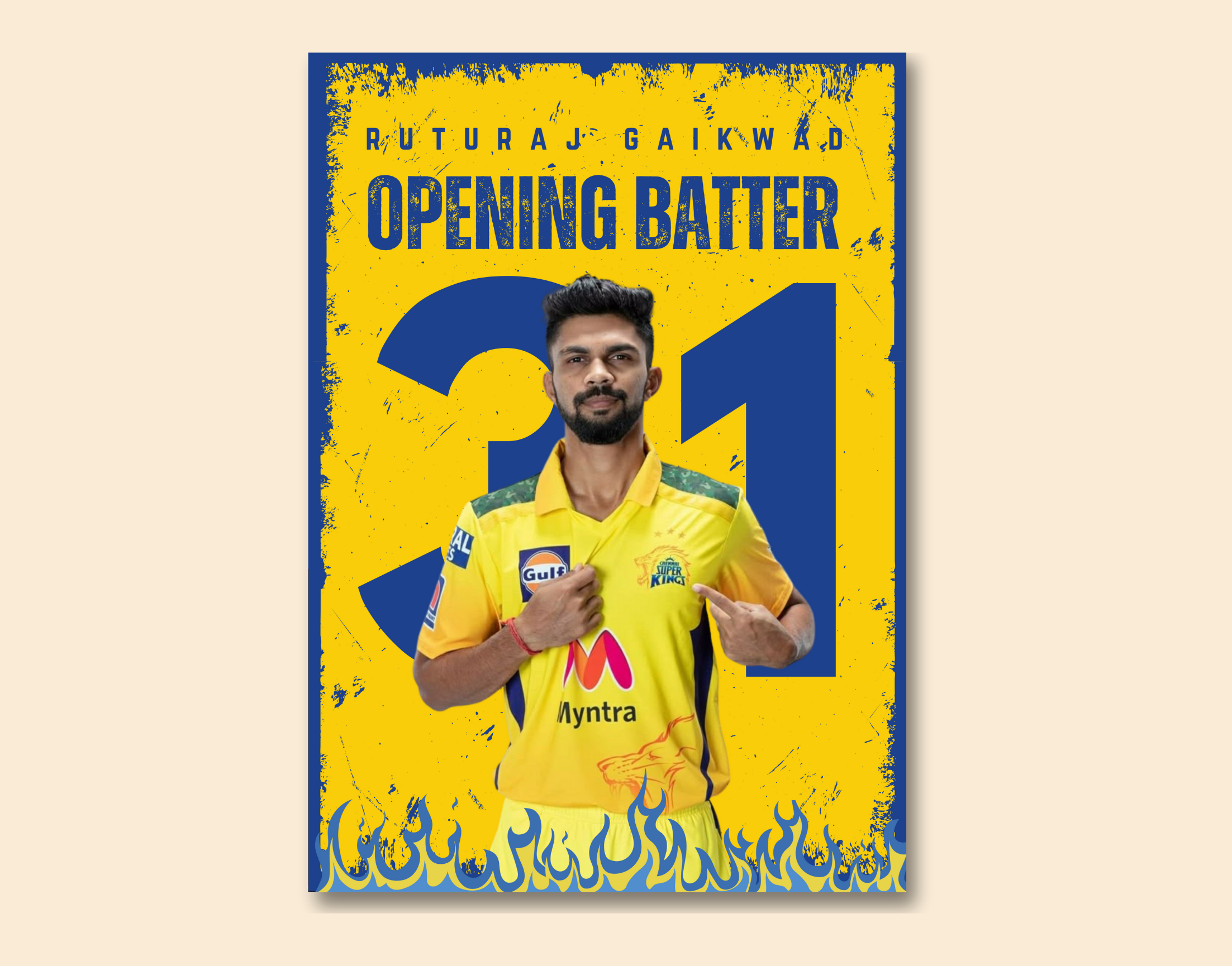 "RUTURAJ GAIKWAD:CSK"- Shiny & Sturdy Metallic Poster  Art That Pops & Sticks