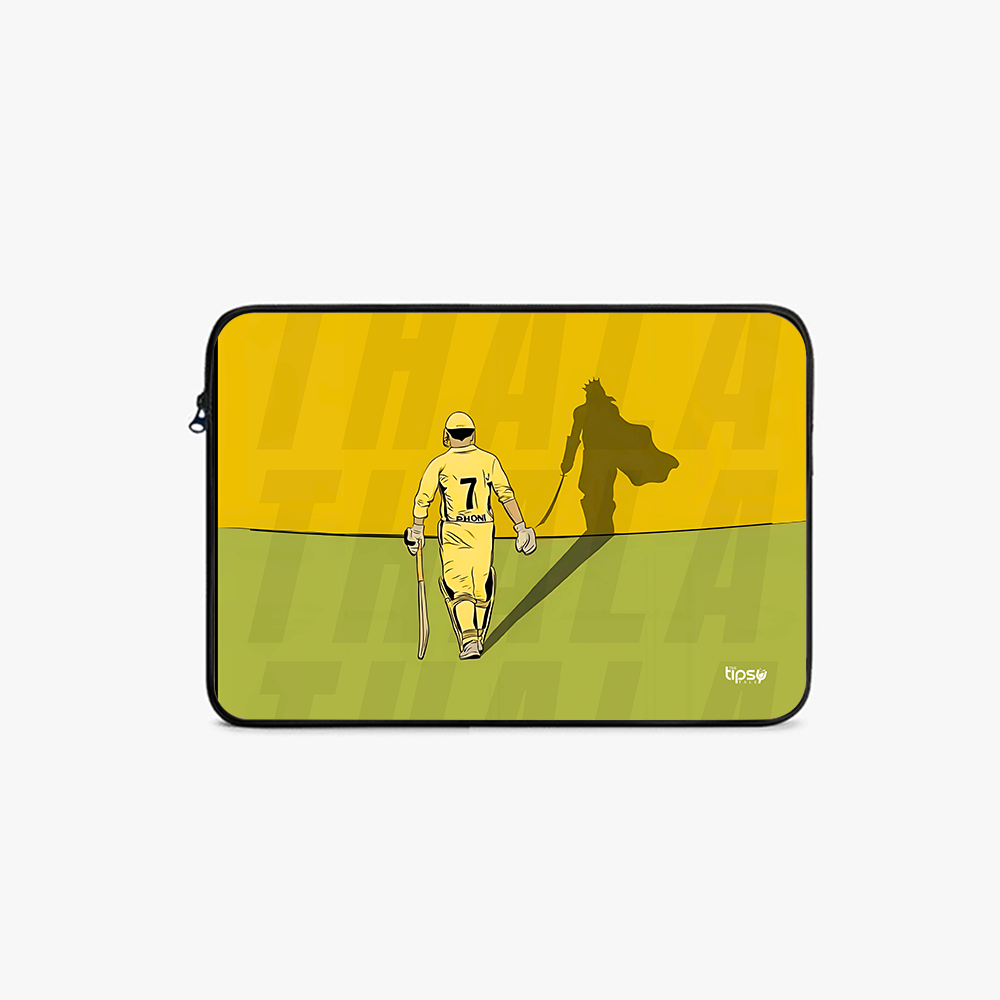 "DHONI YELLOW WARRIOR - CRICKET FANBASE" -Laptop Sleeves:Bold Modern Design for Every Size
