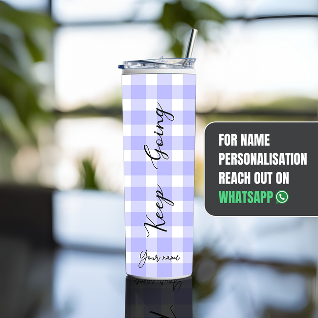 "KEEP GOING, VIOLET ABSTRACT" Tumbler with Metal Straw