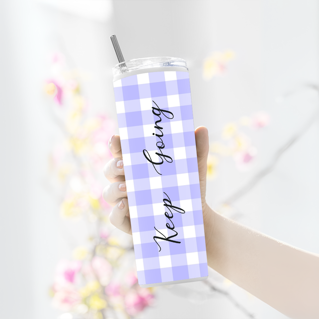 "KEEP GOING, VIOLET ABSTRACT" Tumbler with Metal Straw