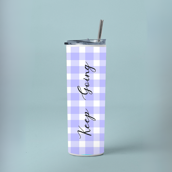 "KEEP GOING, VIOLET ABSTRACT" Tumbler with Metal Straw