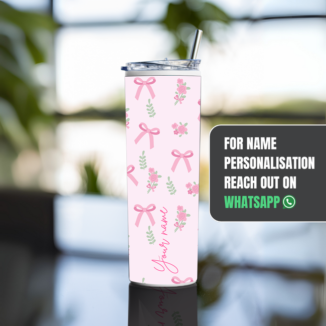 "CONQUETTE PINK BOWS PATTERN" Tumbler with Metal Straw
