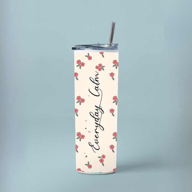 "SEAMLESS FLORAL PATTERN" Tumbler with Metal Straw