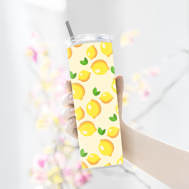 "LEMON ABSTRACT " Tumbler with Metal Straw