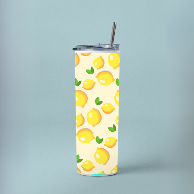 "LEMON ABSTRACT " Tumbler with Metal Straw