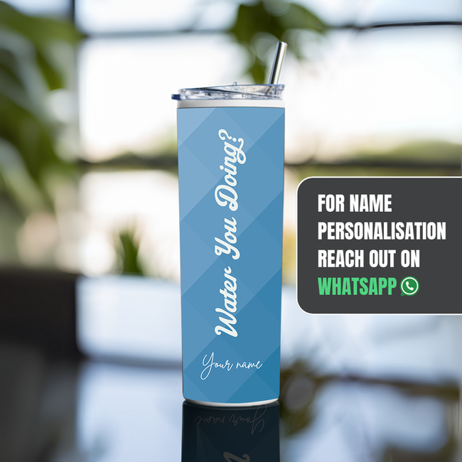 "BLUE DIAMOND PATTERN" Tumbler with Metal Straw