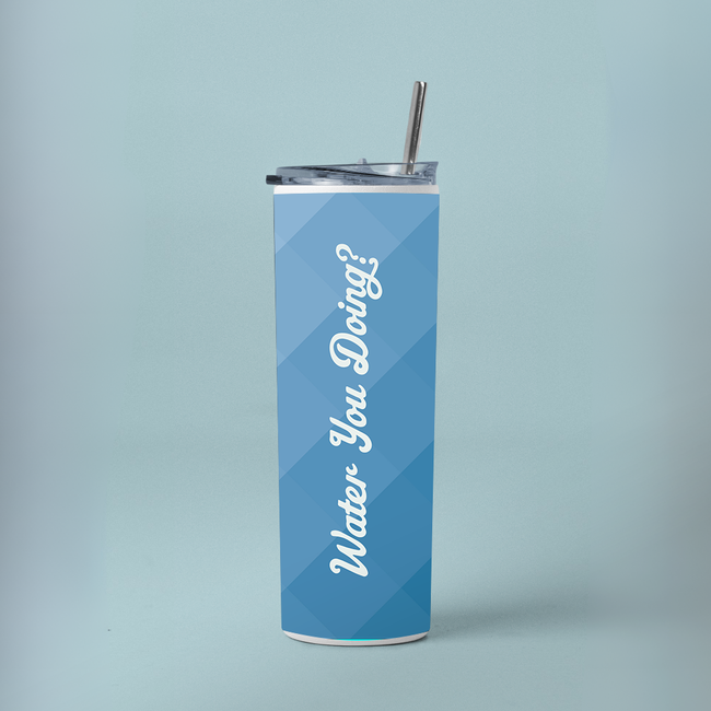 "BLUE DIAMOND PATTERN" Tumbler with Metal Straw