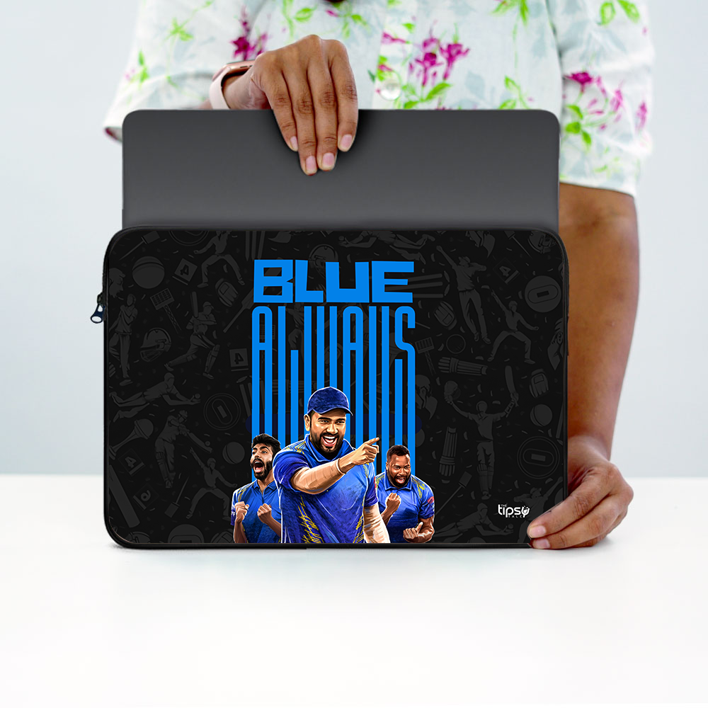 "ALWAYS BLUE - CRICKET FANBASE " -Laptop Sleeves:Bold Modern Design for Every Size