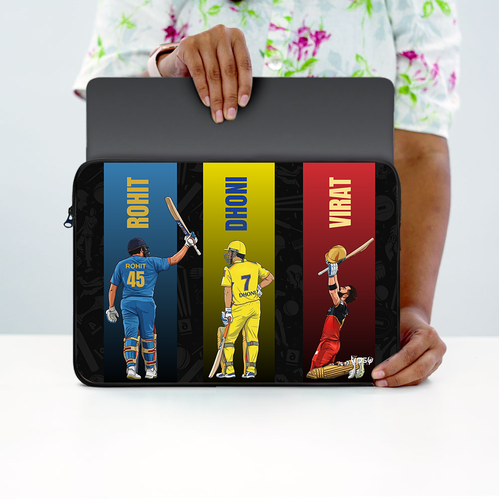 "3 LEGENDS - CRICKET FANDOM " -Laptop Sleeves:Bold Modern Design for Every Size
