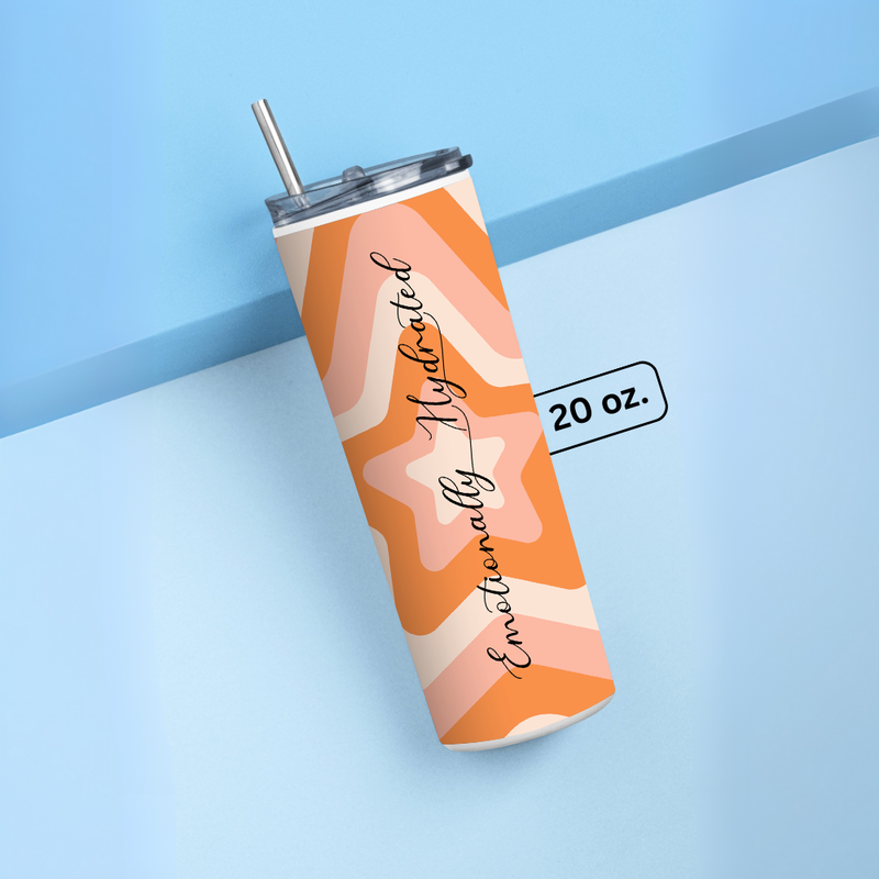 "EMOTIONALLY HYDRATED" Tumbler with Metal Straw