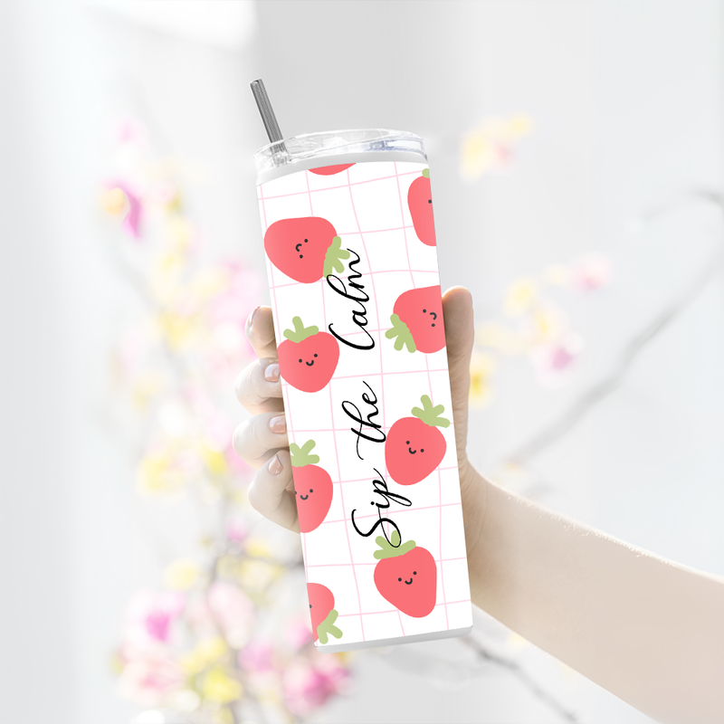 "CUTE STRAWBERRIES " Tumbler with Metal Straw