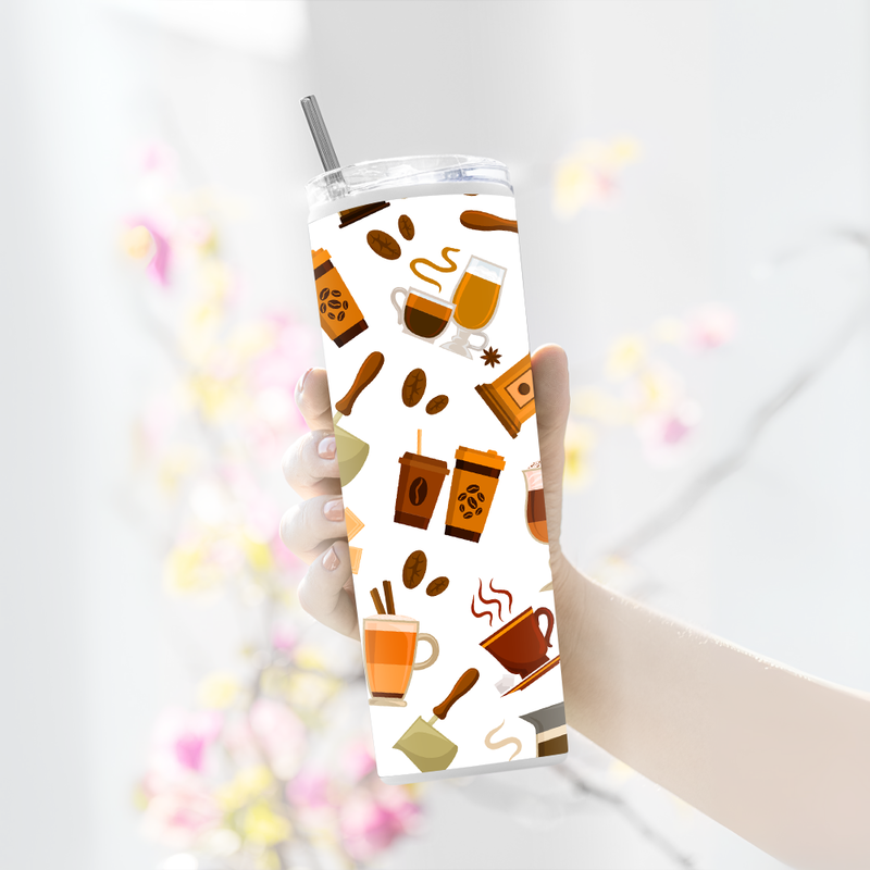 "COFFEE PATTERN" Tumbler with Metal Straw