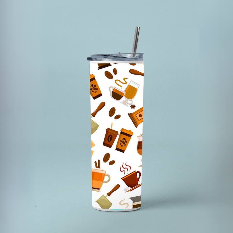 "COFFEE PATTERN" Tumbler with Metal Straw