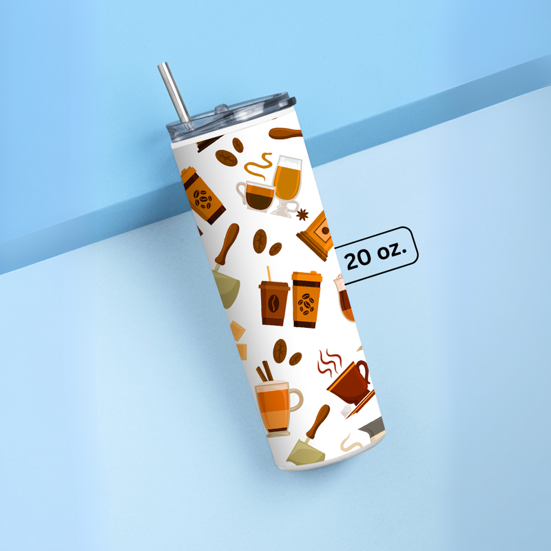 "COFFEE PATTERN" Tumbler with Metal Straw
