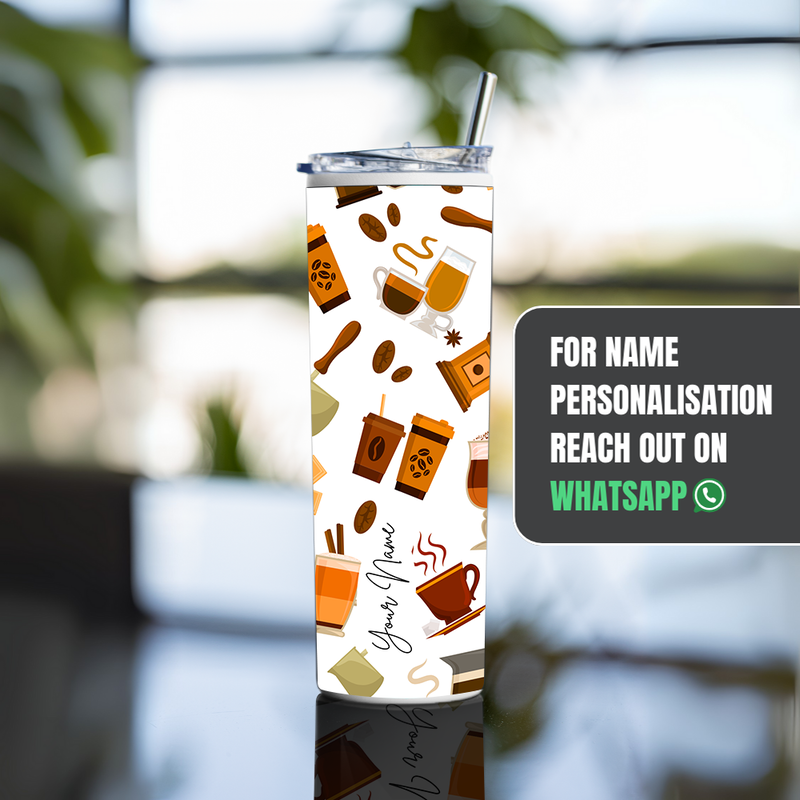 "COFFEE PATTERN" Tumbler with Metal Straw