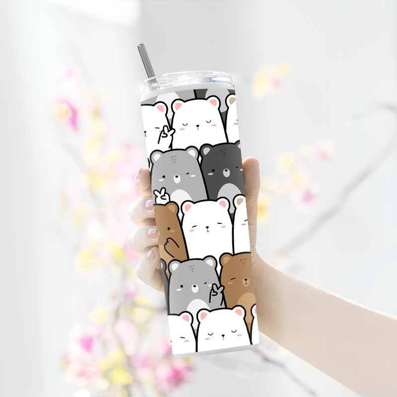 "CUTE BEAR PATTERN" Tumbler with Metal Straw