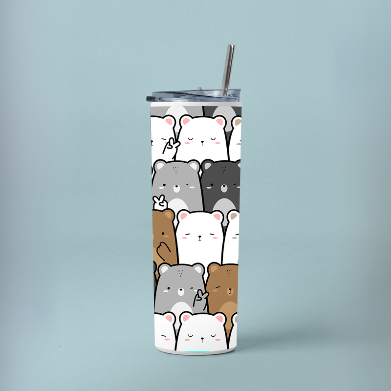 "CUTE BEAR PATTERN" Tumbler with Metal Straw