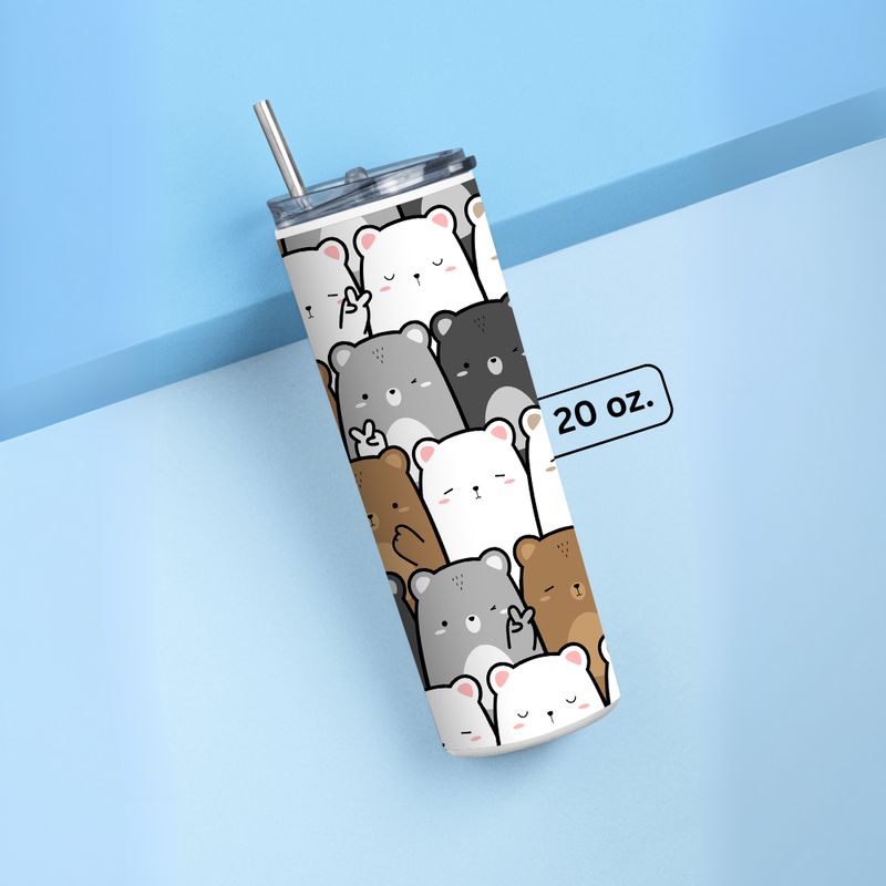 "CUTE BEAR PATTERN" Tumbler with Metal Straw