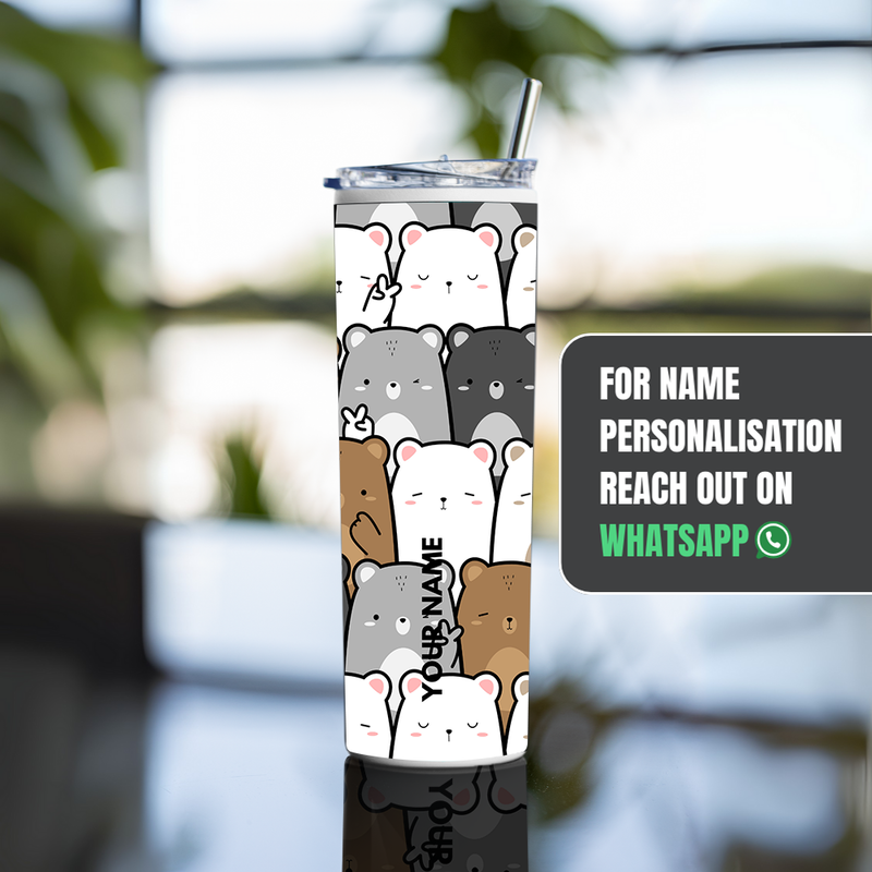 "CUTE BEAR PATTERN" Tumbler with Metal Straw