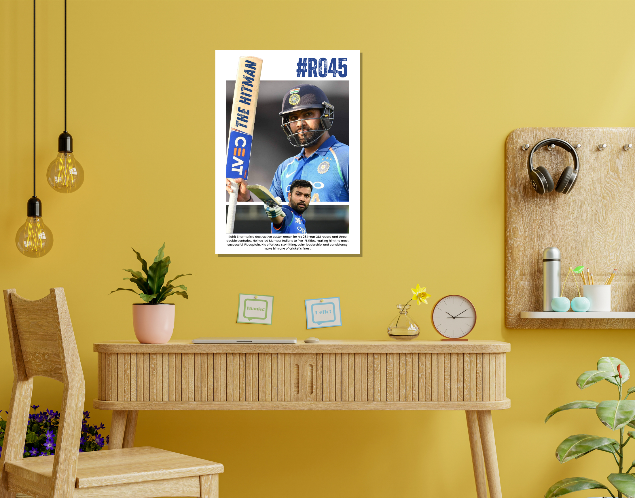 "THE HITMAN:Rohit Sharma #45"- Shiny & Sturdy Metallic Poster  Art That Pops & Sticks