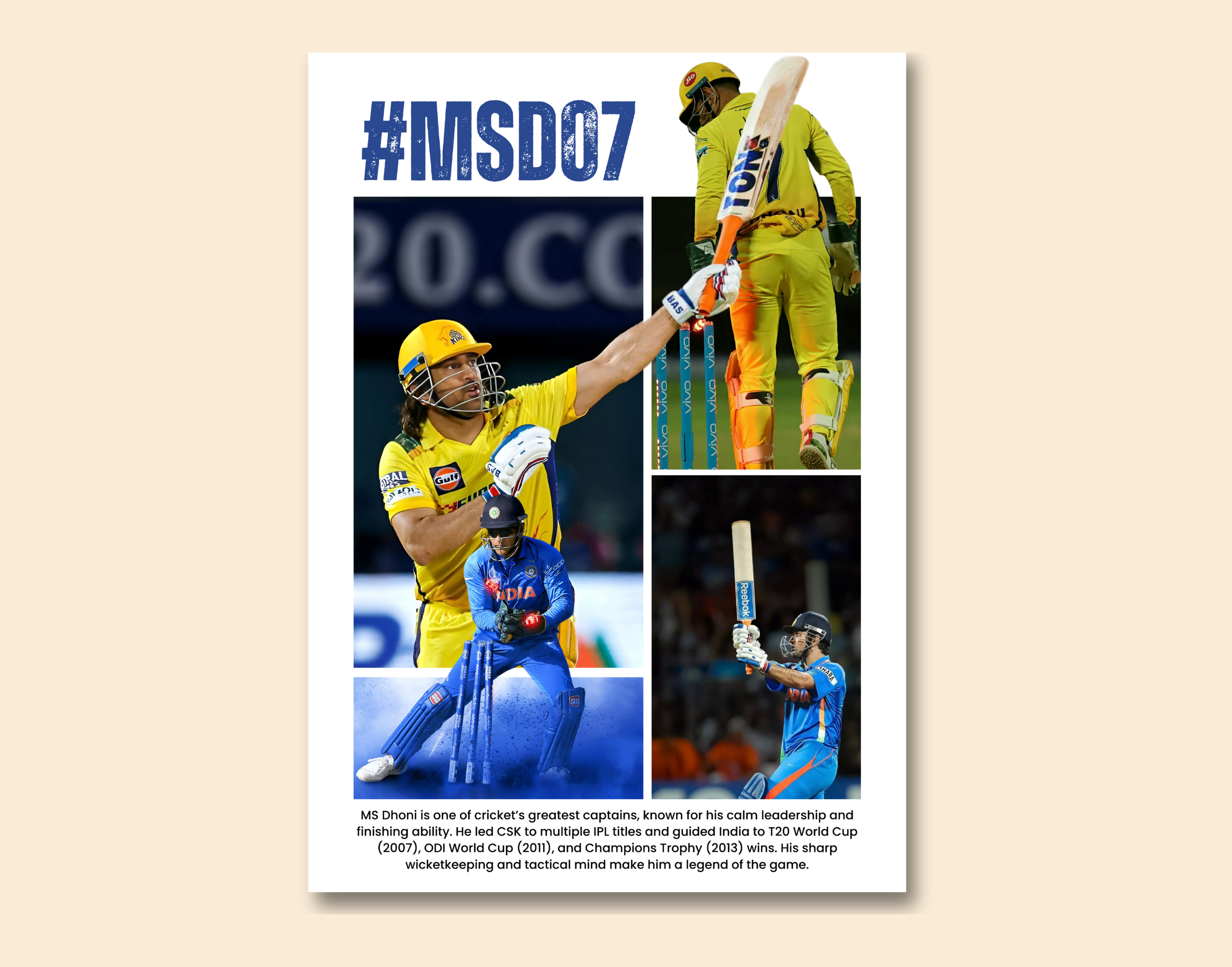 "CAPTAIN COOL: MS Dhoni #7"- Shiny & Sturdy Metallic Poster  Art That Pops & Sticks