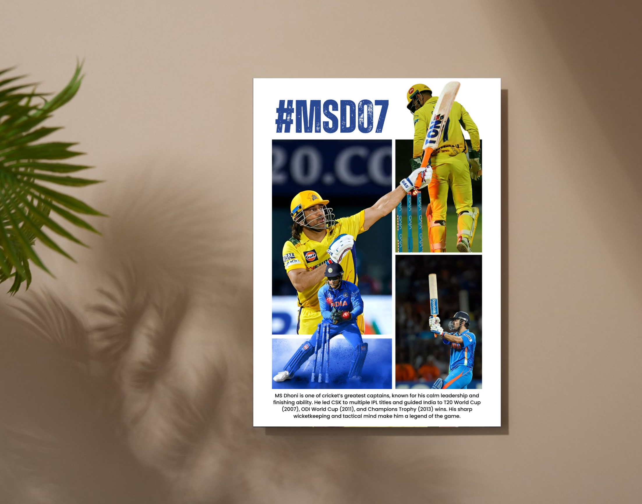 "CAPTAIN COOL: MS Dhoni #7"- Shiny & Sturdy Metallic Poster  Art That Pops & Sticks