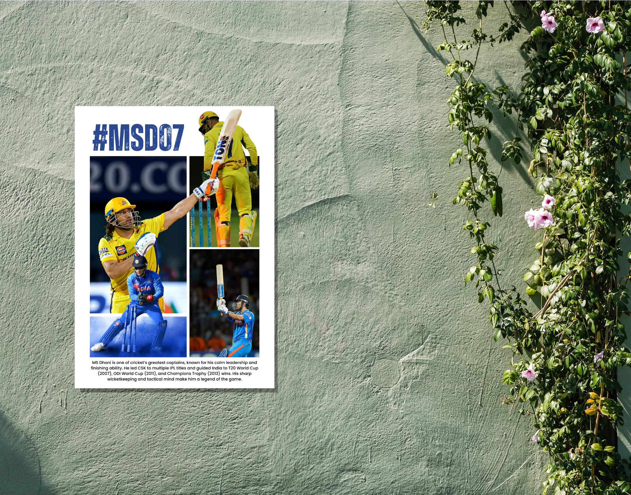 "CAPTAIN COOL: MS Dhoni #7"- Shiny & Sturdy Metallic Poster  Art That Pops & Sticks