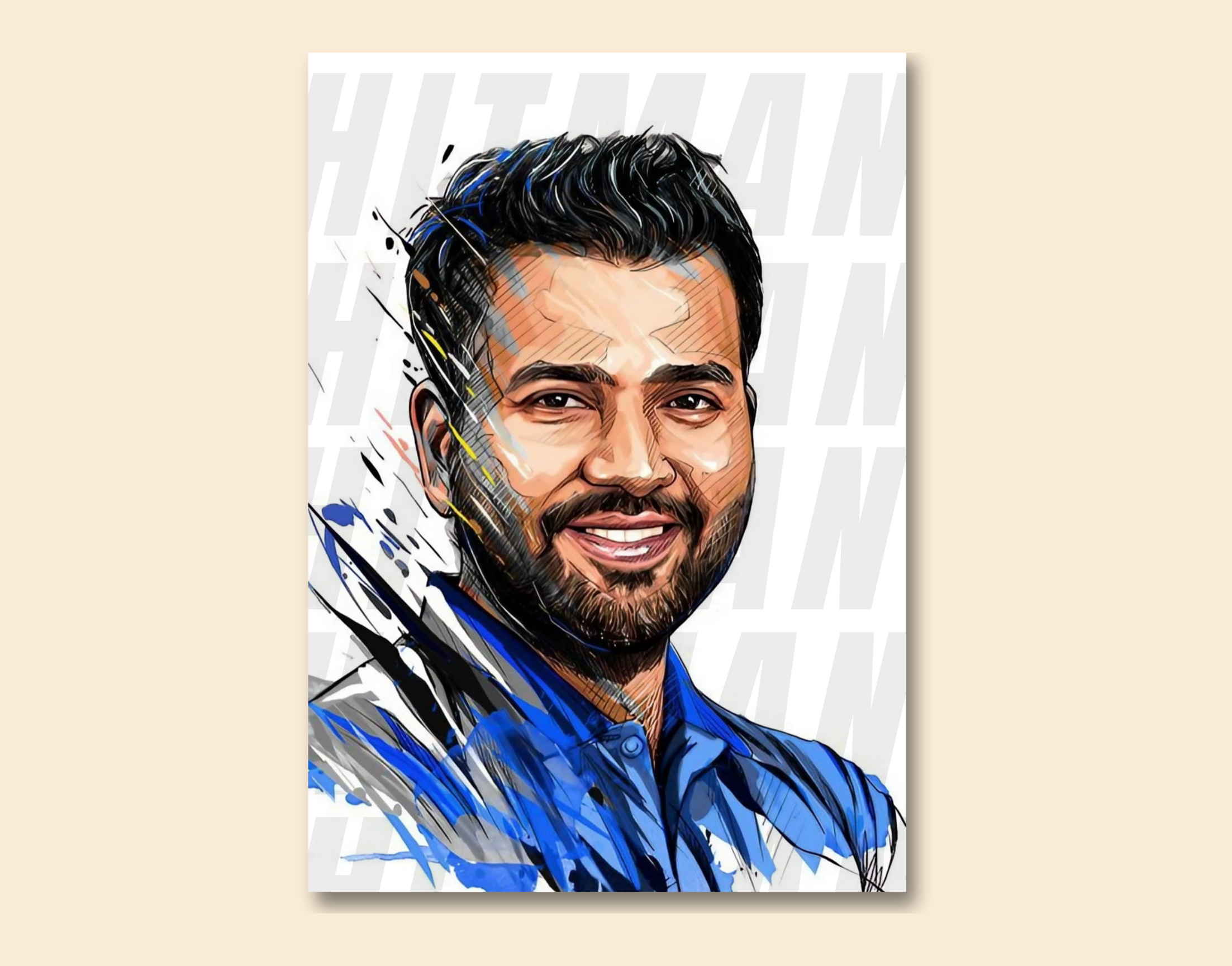 "HITMAN: Rohit In Blue"- Shiny & Sturdy Metallic Poster  Art That Pops & Sticks