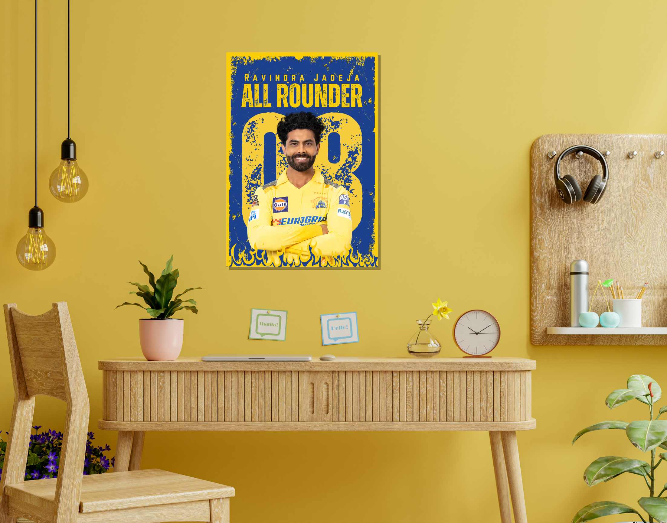 "Ravindra Jadeja #08 Chennai Super Kings"- Shiny & Sturdy Metallic Poster  Art That Pops & Sticks