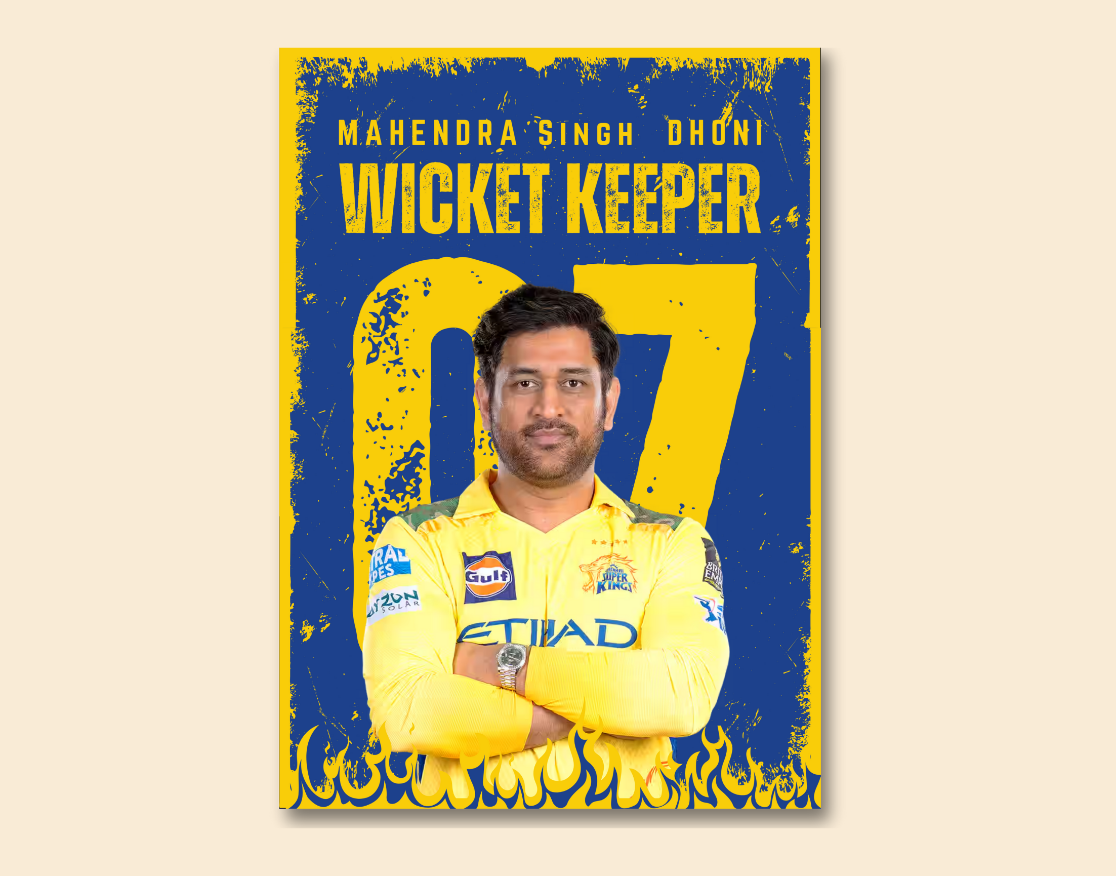 "MS. Dhoni #07 Chennai Super Kings"- Shiny & Sturdy Metallic Poster  Art That Pops & Sticks