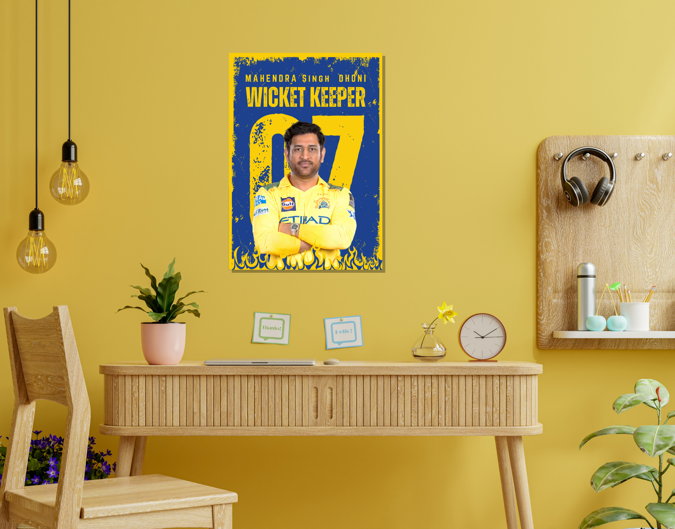 "MS. Dhoni #07 Chennai Super Kings"- Shiny & Sturdy Metallic Poster  Art That Pops & Sticks