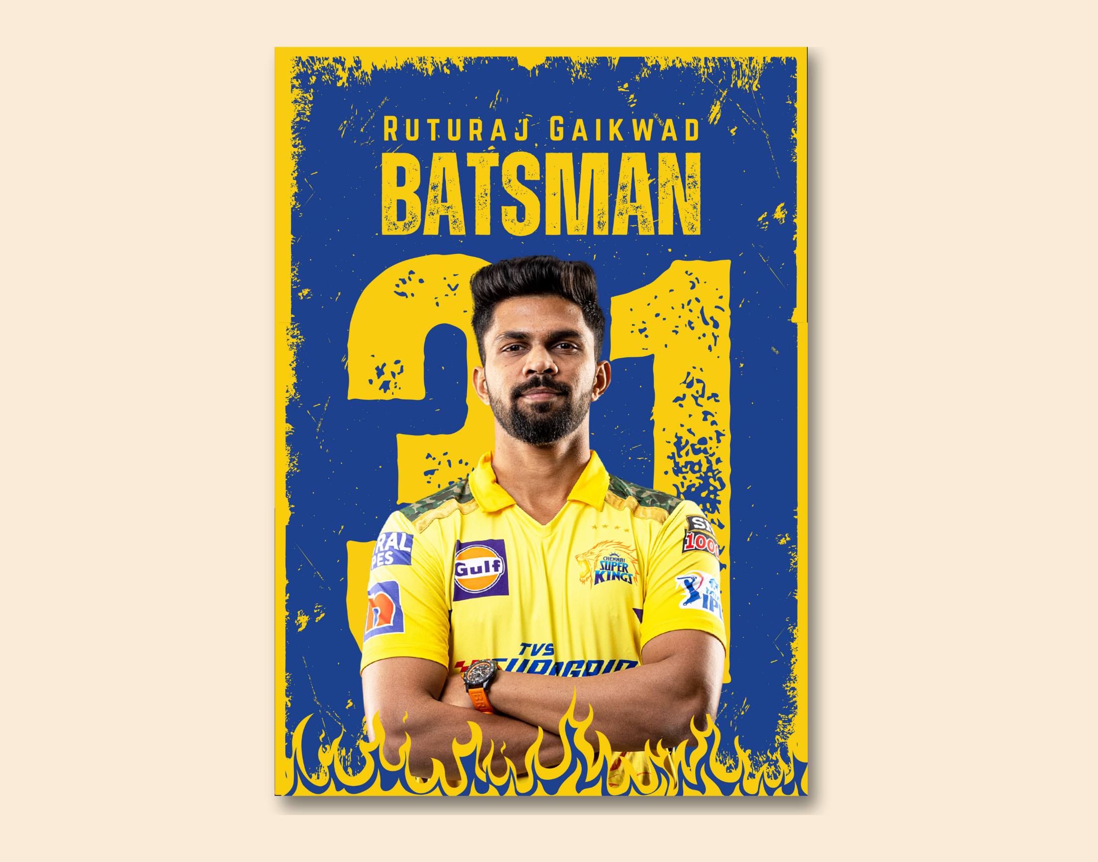 "Ruturaj Gaikwad #31 Chennai Super Kings"- Shiny & Sturdy Metallic Poster  Art That Pops & Sticks