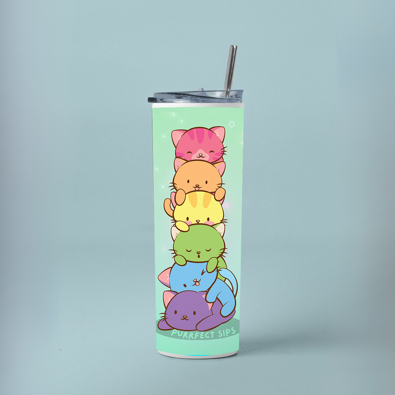"PURRFECT SIPS" Tumbler with Metal Straw