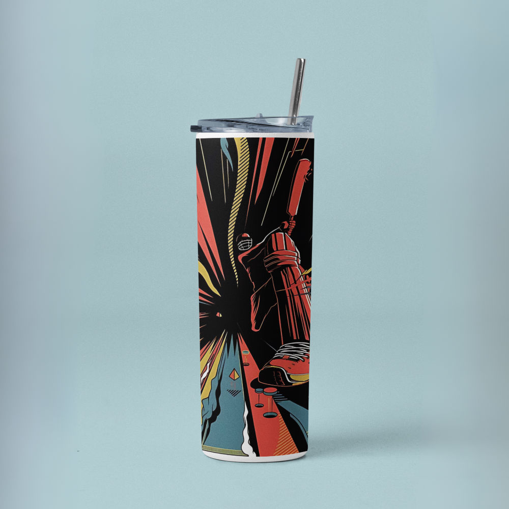 "CRICKET ON THE HIT" Tumbler with Metal Straw
