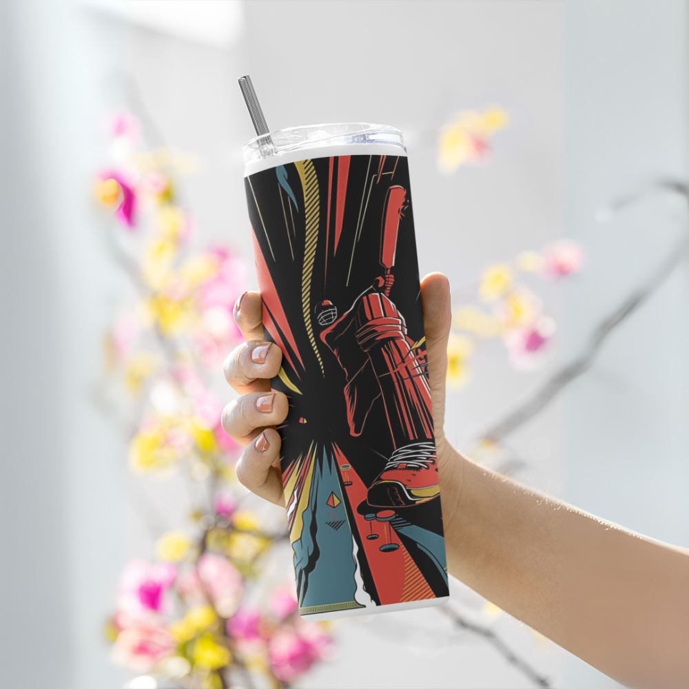 "CRICKET ON THE HIT" Tumbler with Metal Straw