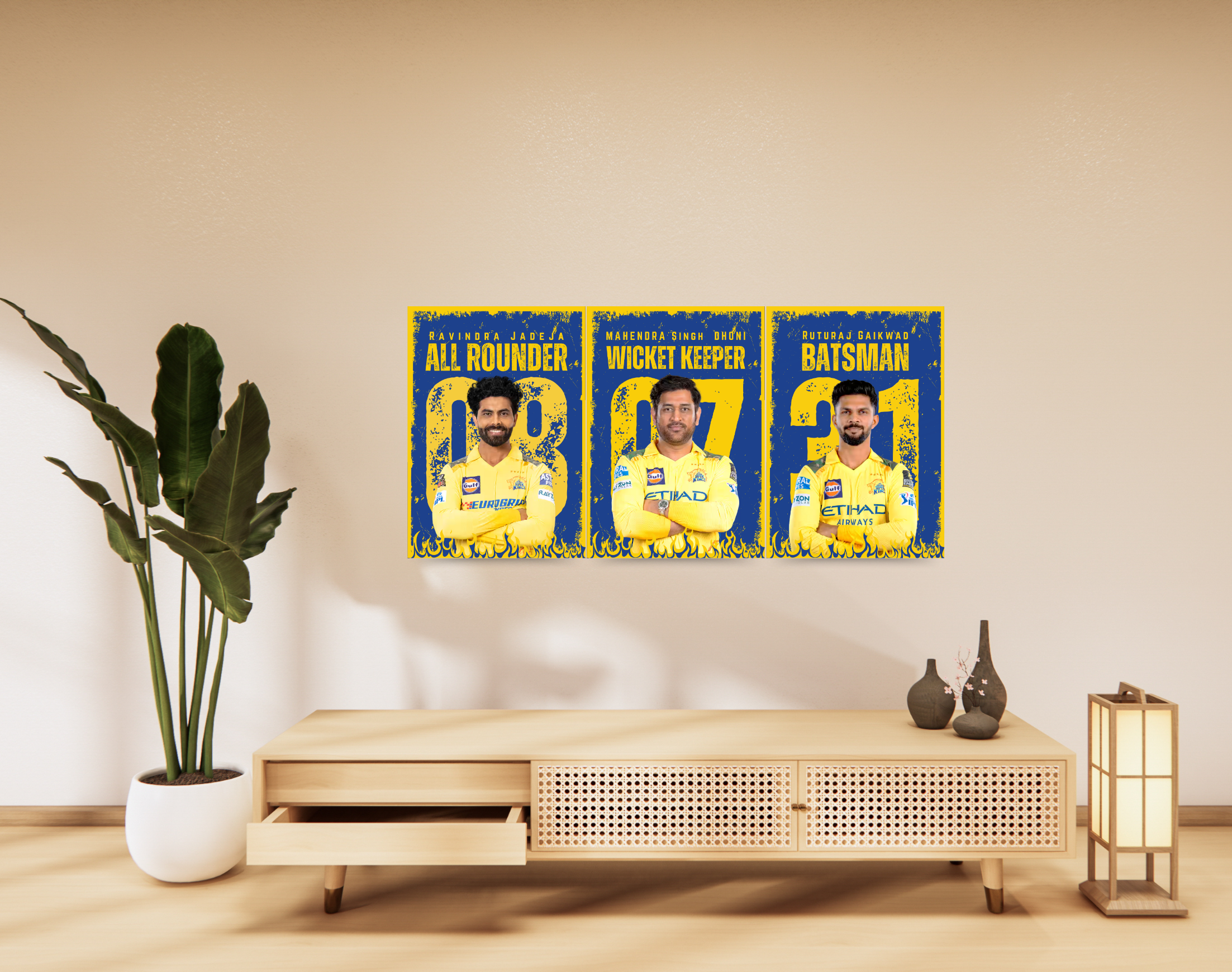 "CHENNAI SUPER KINGS : TRIO"- Shiny & Sturdy Metallic Poster Art That Pops & Sticks