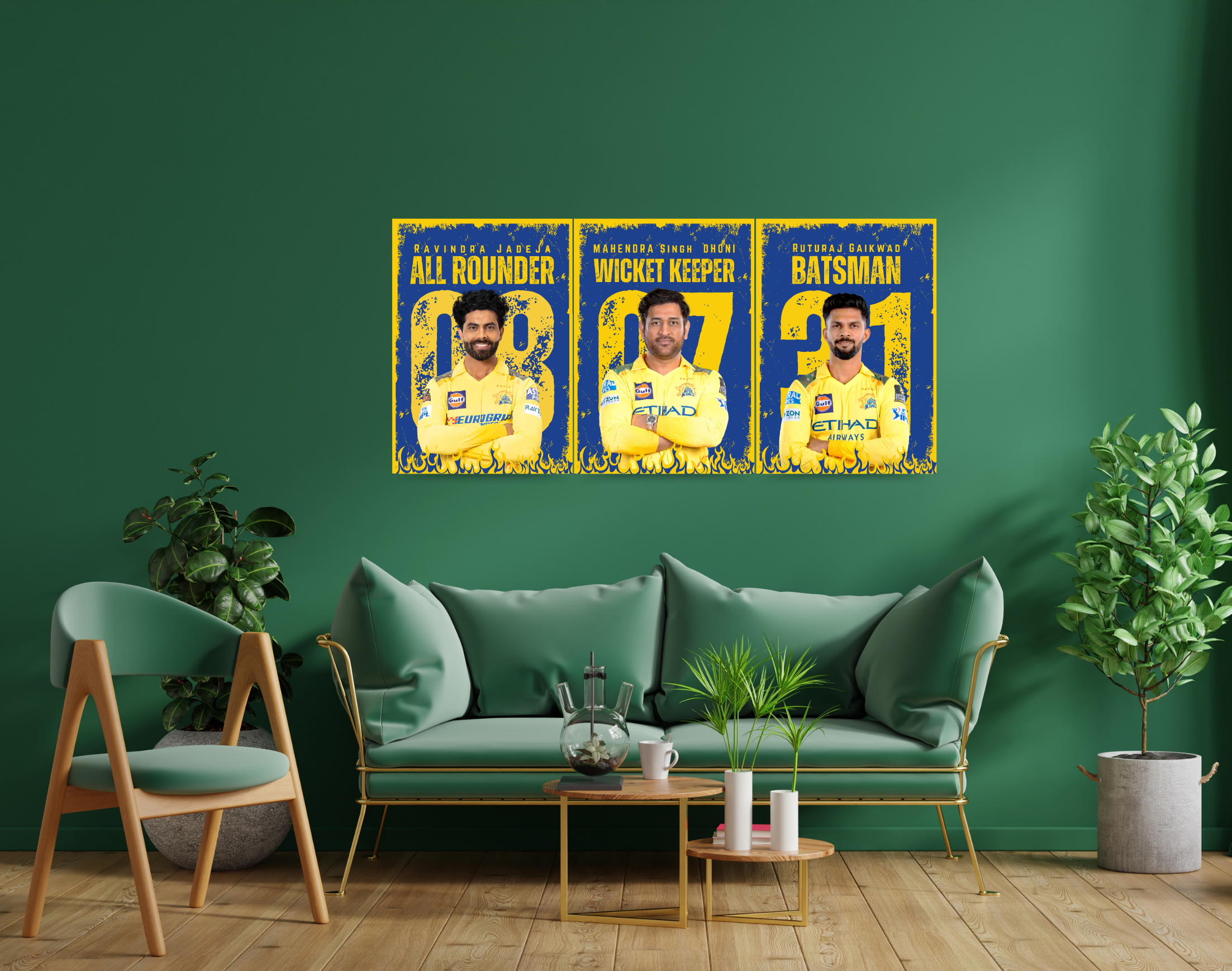 "CHENNAI SUPER KINGS : TRIO"- Shiny & Sturdy Metallic Poster Art That Pops & Sticks