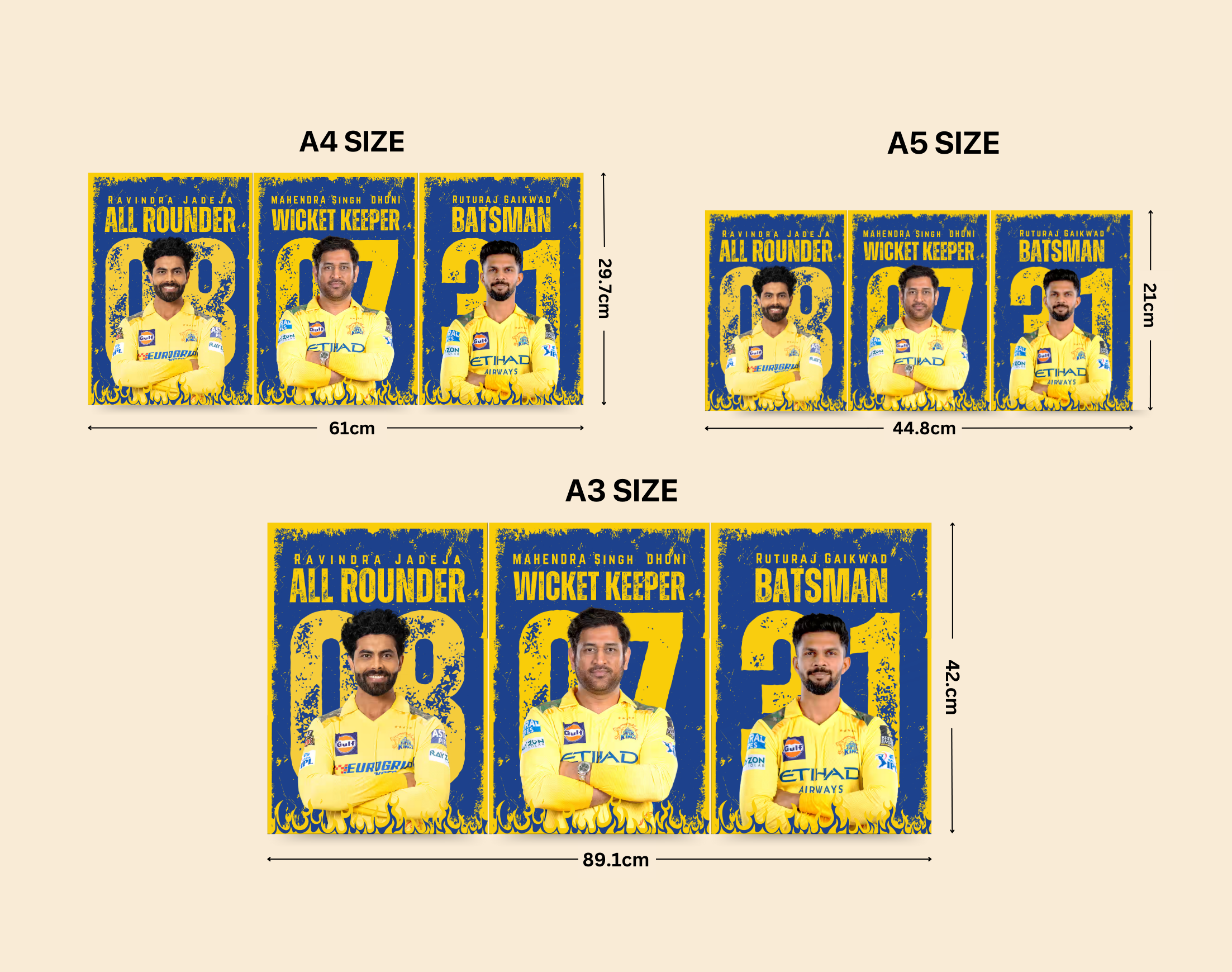 "CHENNAI SUPER KINGS : TRIO"- Shiny & Sturdy Metallic Poster Art That Pops & Sticks