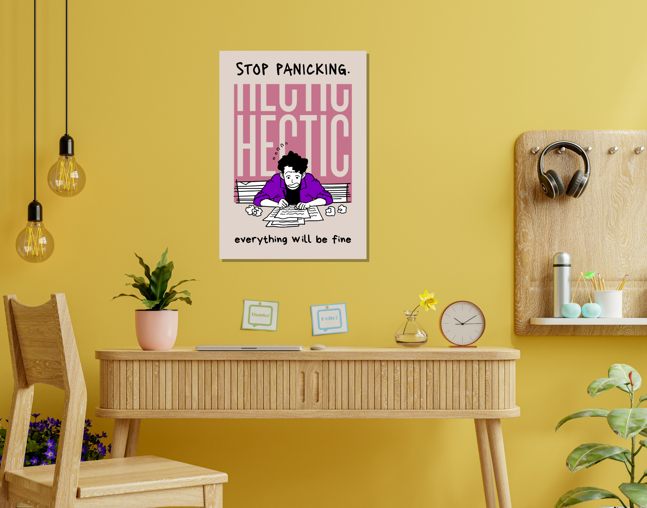 "HECTIC #STOP PANICKING"- Shiny & Sturdy Metallic Poster  Art That Pops & Sticks