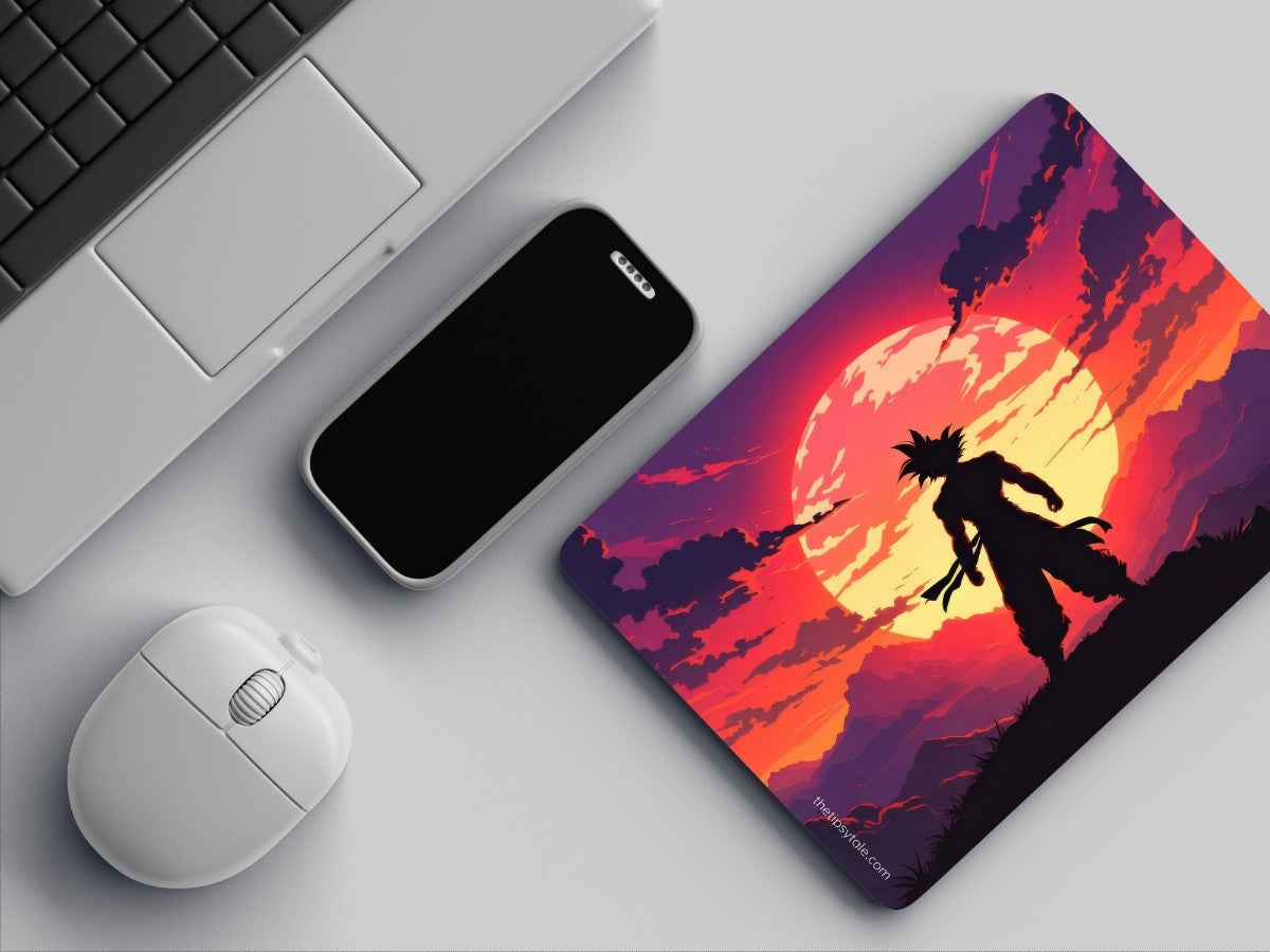 "goku-silhouette" Mousepad Enhance Your Workspace with Style