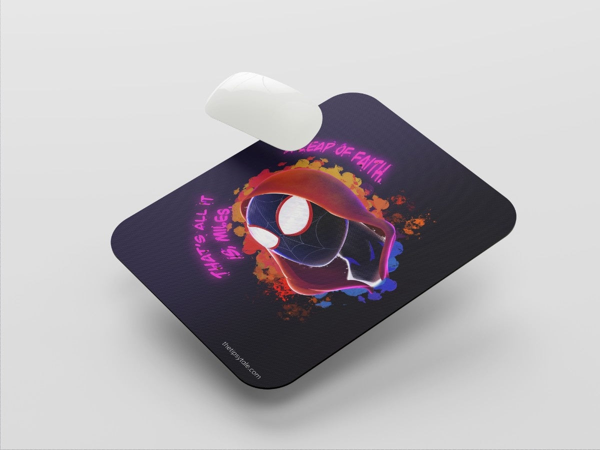 "A LEAP OF FAITH- MILES MORALES" Mousepad Enhance Your Workspace with Style