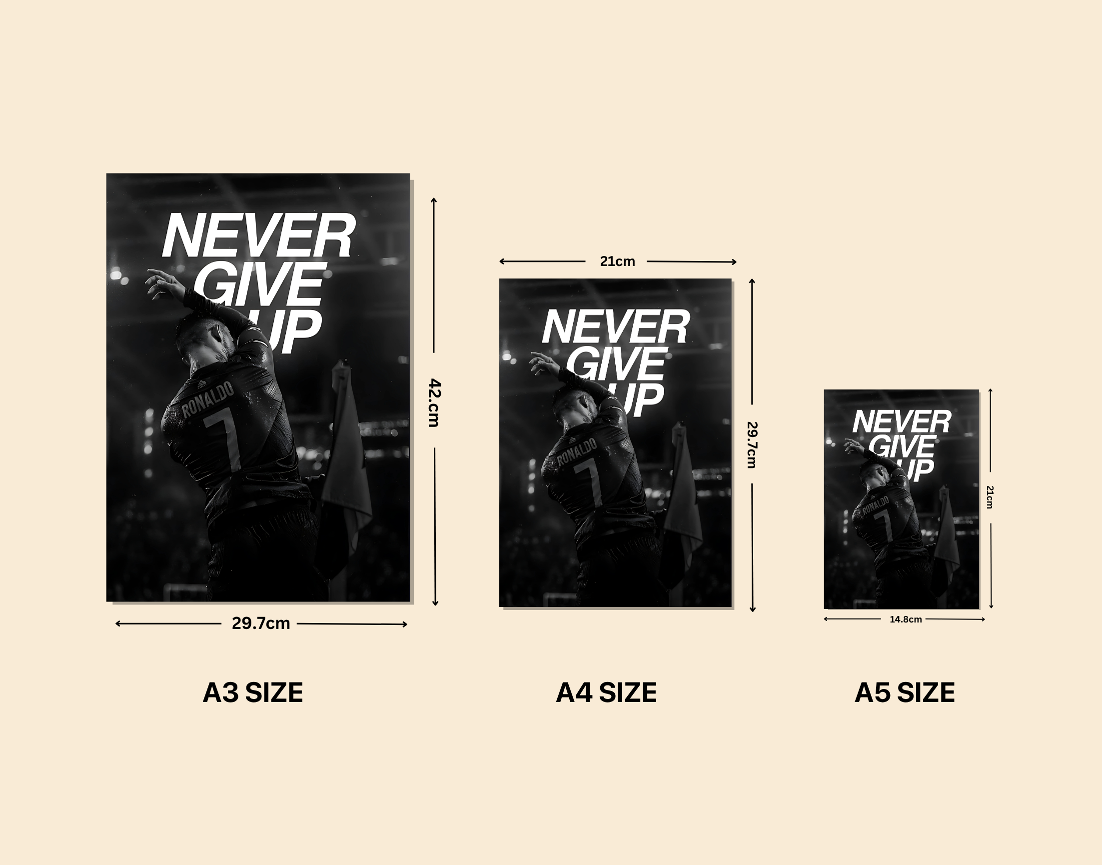 "Never Give Up #Ronaldo"- Shiny & Sturdy Metallic Poster Art That Pops & Sticks